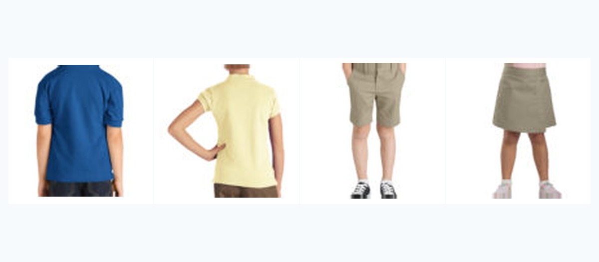 School polos, trousers and a skort